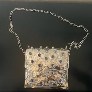 Silver and Lapis Structured Metal Bag